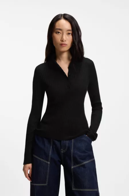 Polo-collar sweater in a sheer wool blend