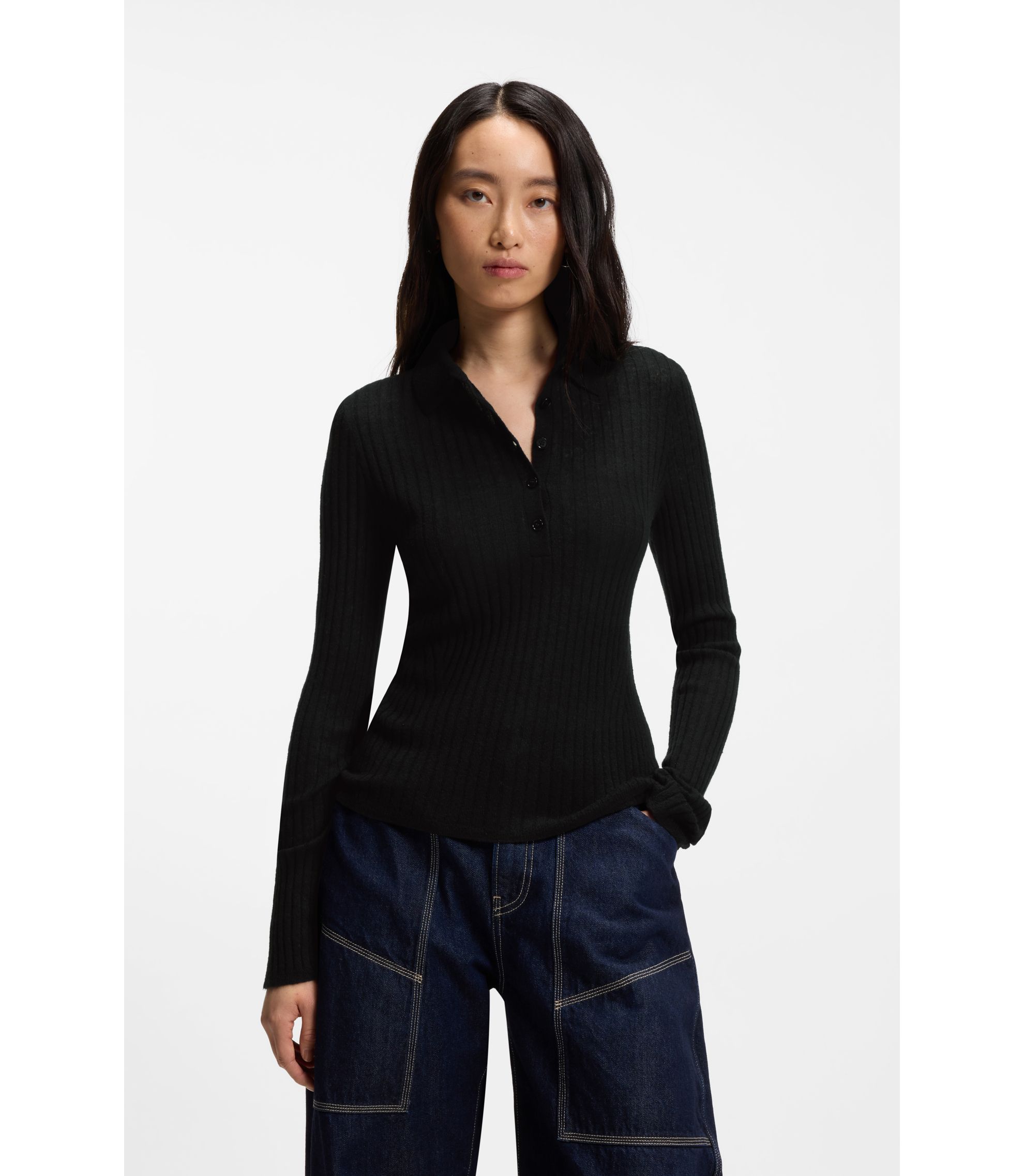 Pullover aus transparentem Woll-Mix mit Polokragen