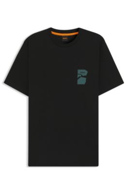 Regular-fit T-shirt in cotton with printed artwork, Black