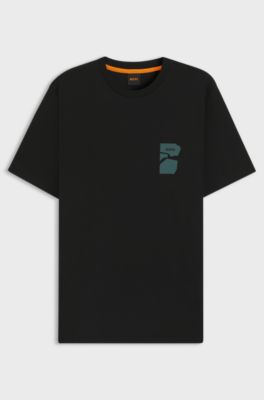 Regular-fit T-shirt in cotton with printed artwork, Black