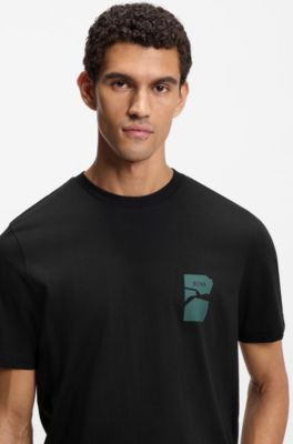 Regular-fit T-shirt in cotton with printed artwork, Black
