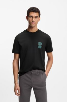 Regular-Fit T-Shirt aus Baumwolle mit Print-Artwork, Schwarz