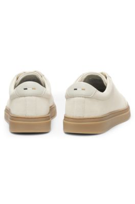 Low-top trainers in suede with leather trims, White