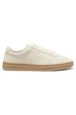 Low-top trainers in suede with leather trims, White