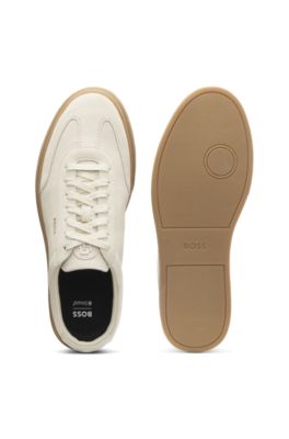 Low-top trainers in suede with leather trims, White