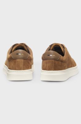 Low-top trainers in suede with leather trims, Beige