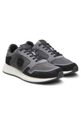 Suede trainers with Double B monogram, Dark Grey