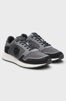 Suede trainers with Double B monogram, Dark Grey
