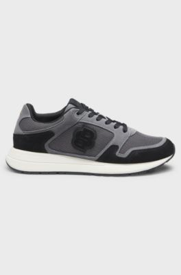 Suede trainers with Double B monogram, Dark Grey
