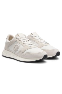 Suede trainers with Double B monogram, White
