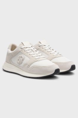 Suede trainers with Double B monogram, Natural