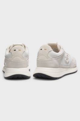 Suede trainers with Double B monogram, Natural