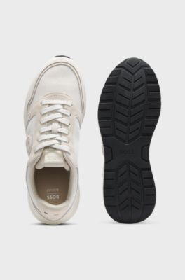 Suede trainers with Double B monogram, Natural