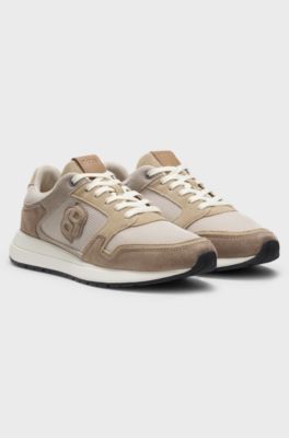 Suede trainers with Double B monogram, Light Beige