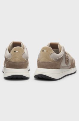 Suede trainers with Double B monogram, Light Beige