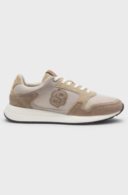 Suede trainers with Double B monogram, Light Beige