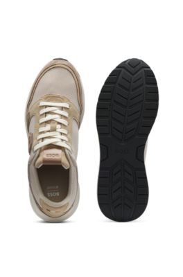 Suede trainers with Double B monogram, Light Beige