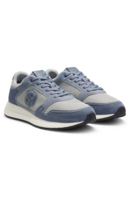 Suede trainers with Double B monogram, Light Blue