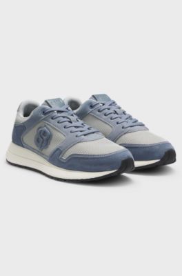 Suede trainers with Double B monogram, Light Blue