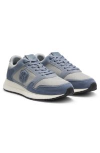 Suede trainers with Double B monogram, Light Blue