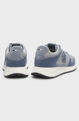 Suede trainers with Double B monogram, Light Blue
