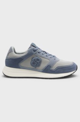 Suede trainers with Double B monogram, Light Blue
