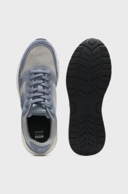 Suede trainers with Double B monogram, Light Blue