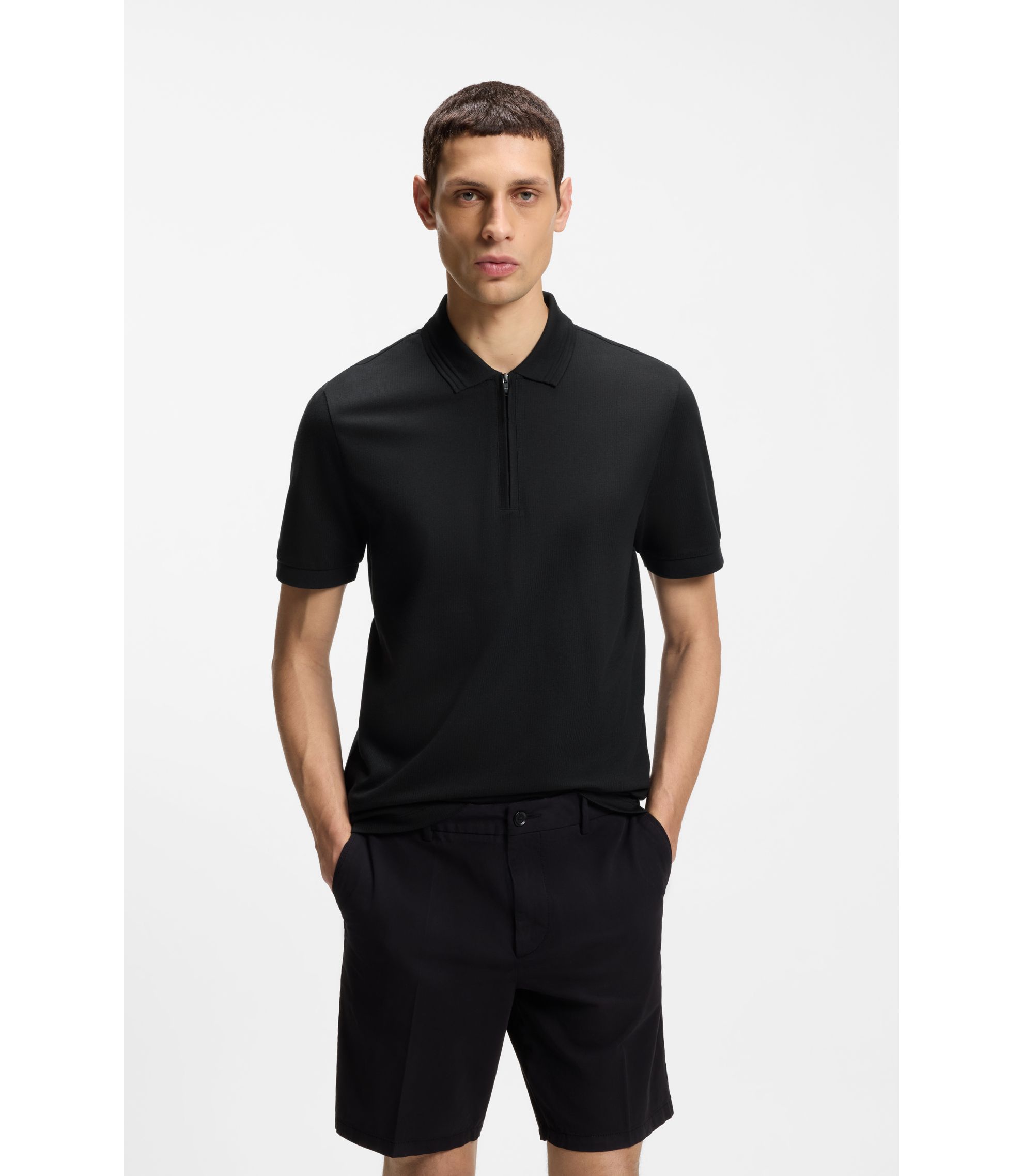 Poloshirt aus Baumwoll-Mix mit Reißverschlussleiste