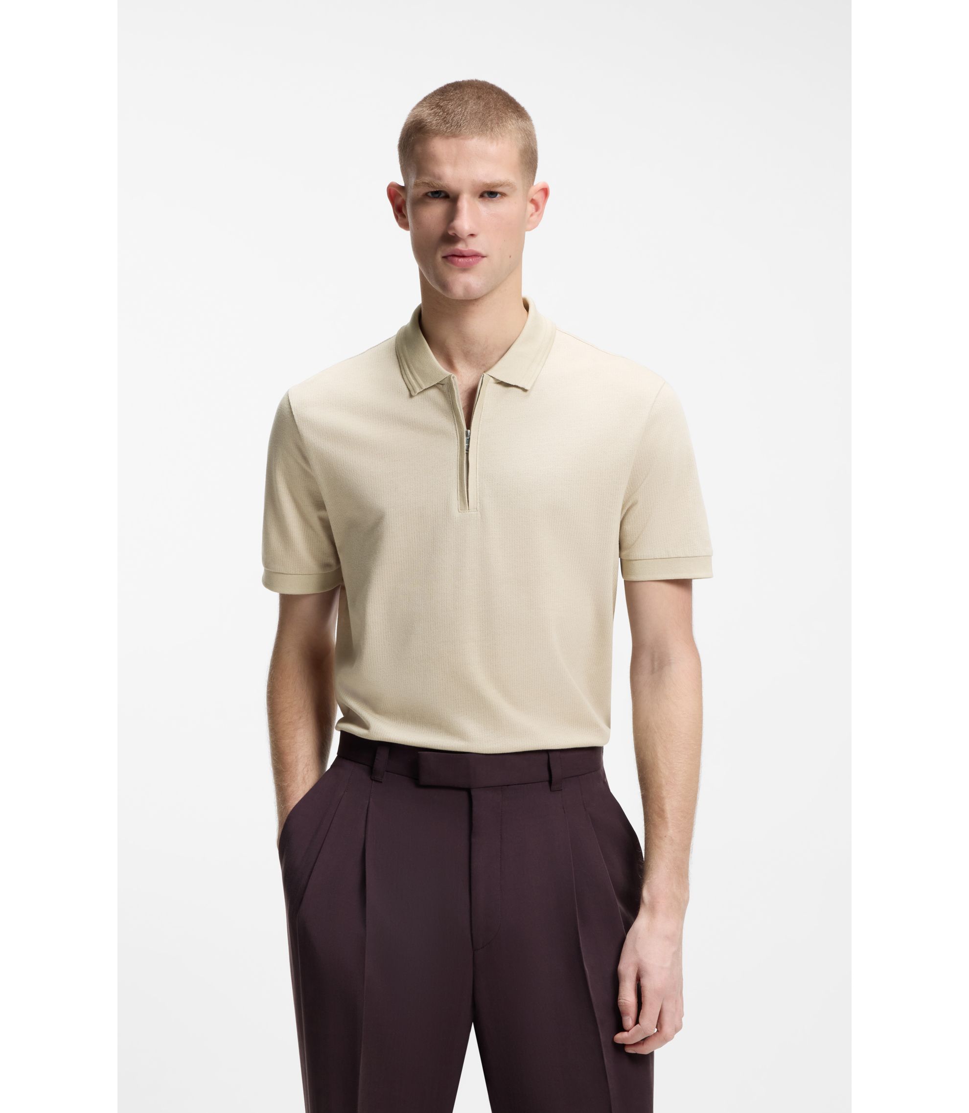 Poloshirt aus Baumwoll-Mix mit Reißverschlussleiste