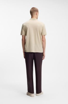 Cotton-blend polo shirt with zip placket, Light Beige