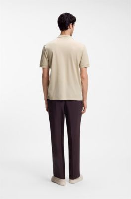 Cotton-blend polo shirt with zip placket, Light Beige