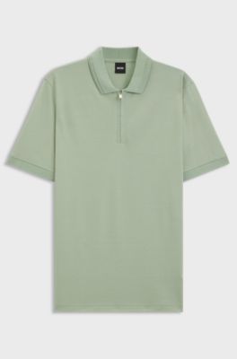 Cotton-blend polo shirt with zip placket, Light Green