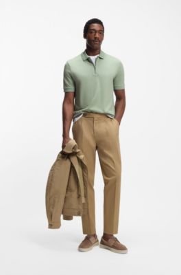 Cotton-blend polo shirt with zip placket, Light Green