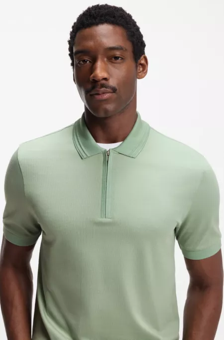 Cotton-blend polo shirt with zip placket