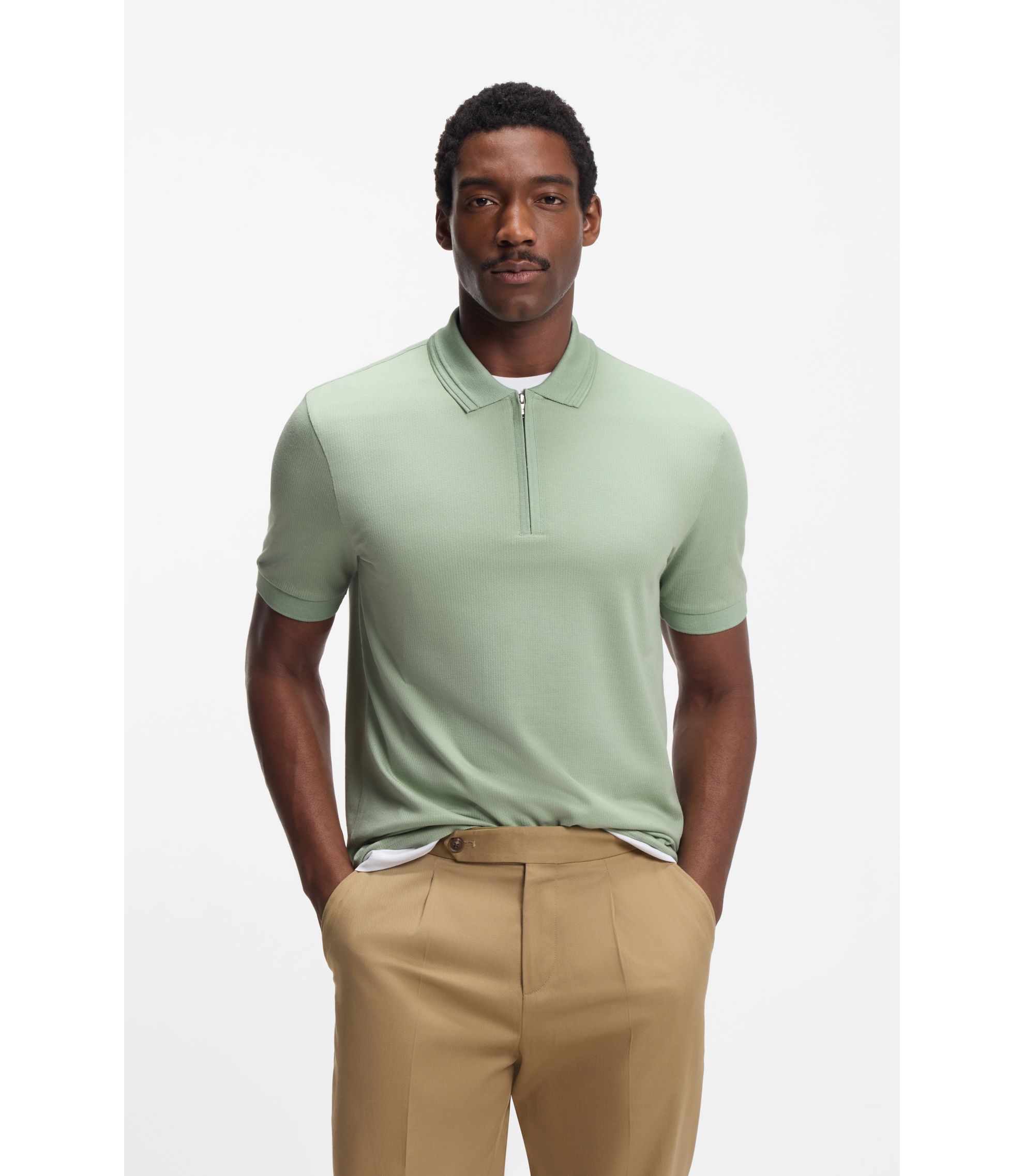 Poloshirt aus Baumwoll-Mix mit Reißverschlussleiste