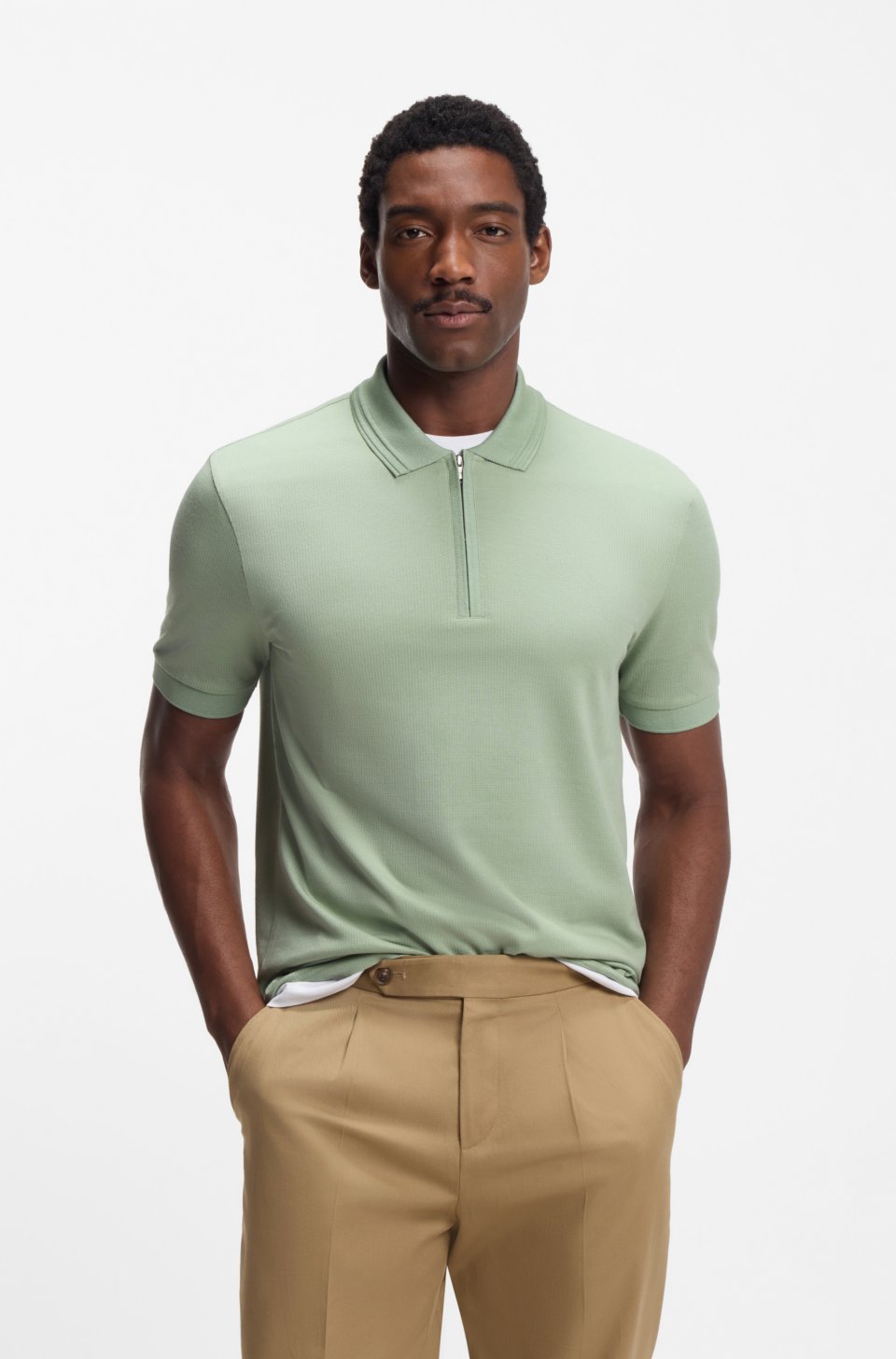 Cotton-blend polo shirt with zip placket