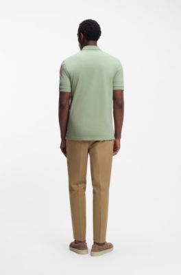 Cotton-blend polo shirt with zip placket, Light Green