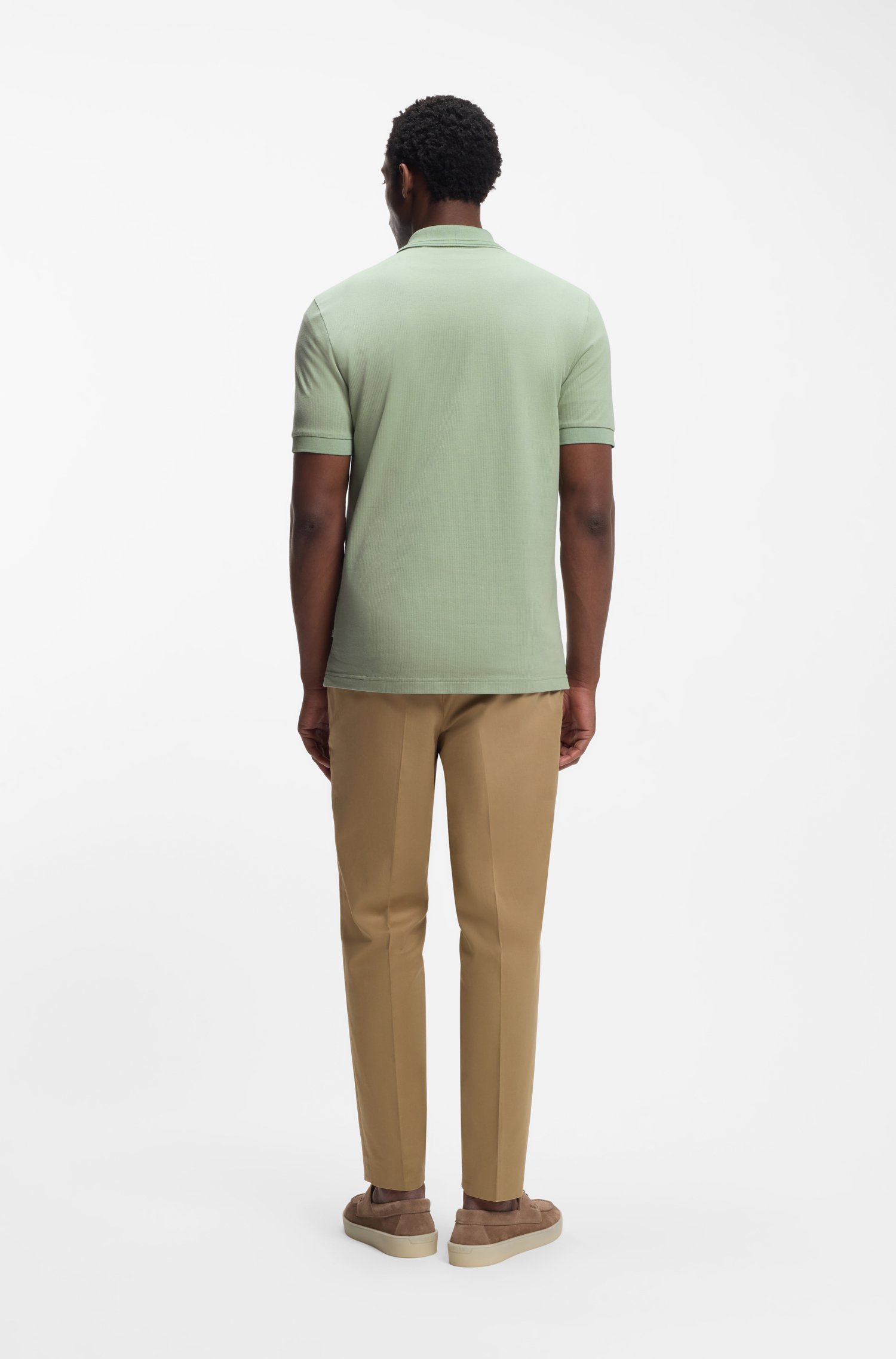 Boss Cotton-blend polo shirt with zip placket pikéer herr – bild 3