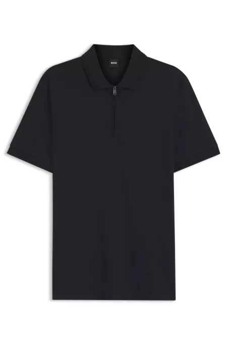 Cotton-blend polo shirt with zip placket