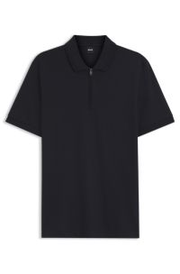 Cotton-blend polo shirt with zip placket, Dark Blue