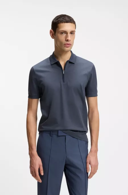 Cotton-blend polo shirt with zip placket