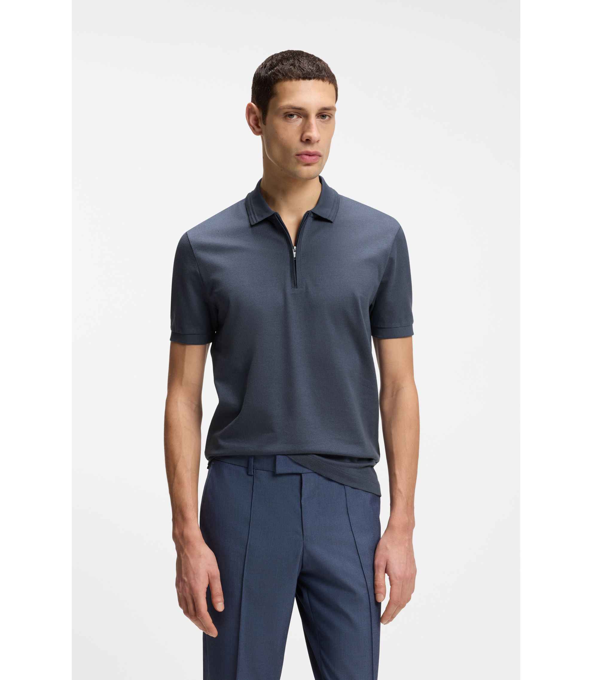 Poloshirt aus Baumwoll-Mix mit Reißverschlussleiste