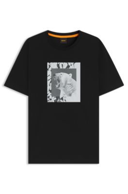 T-shirt van katoenen jersey met dierenartwork, Zwart