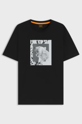 Cotton-jersey T-shirt with animal artwork, Black