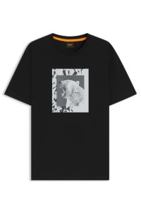 Cotton-jersey T-shirt with animal artwork, Black