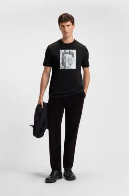 Cotton-jersey T-shirt with animal artwork, Black