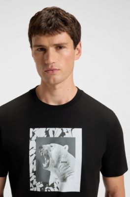 Cotton-jersey T-shirt with animal artwork, Black