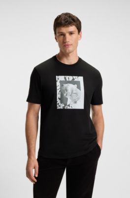 Cotton-jersey T-shirt with animal artwork, Black