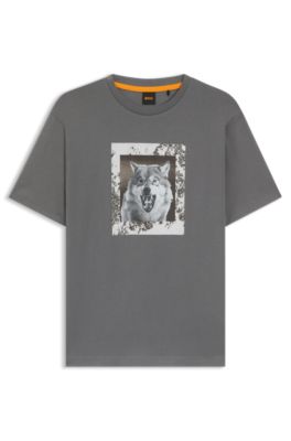 Cotton-jersey T-shirt with animal artwork, Grey