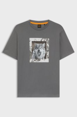 Cotton-jersey T-shirt with animal artwork, Grey